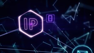 The three-dimensional network topology infographics with ip addresses 3d illustration