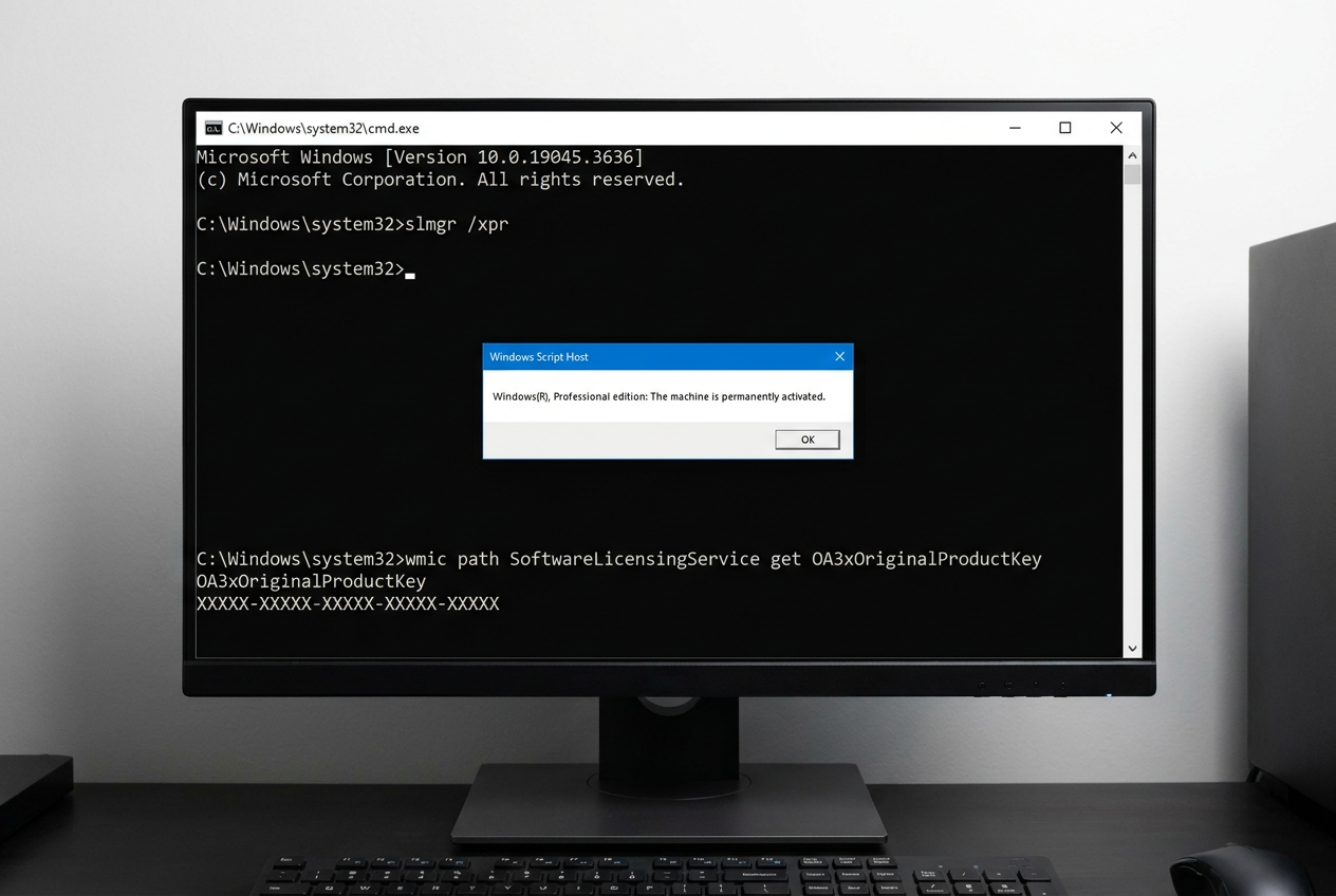 Lệnh slmgr xpr và wmic check Windows activation