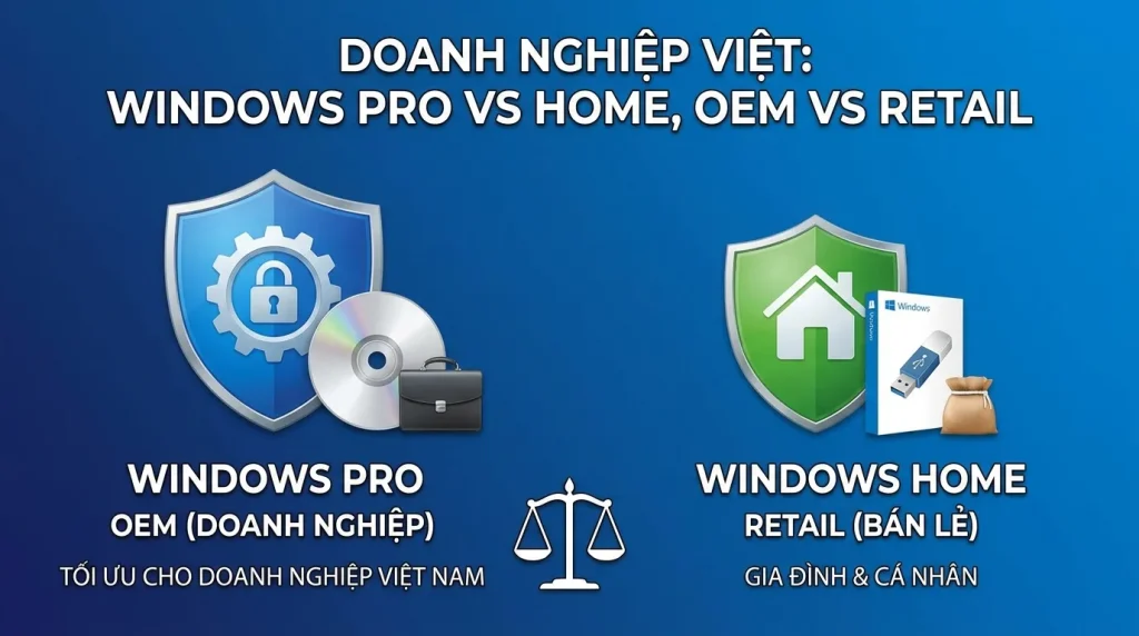 Doanh nghiệp Việt nên chọn Windows Pro hay Home, OEM hay Retail: hướng dẫn tuân thủ license Microsoft