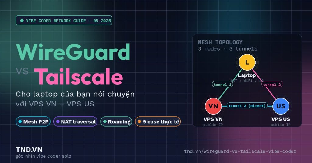 WireGuard vs Tailscale cho vibe coder - chọn nào khi laptop làm việc với VPS đa khu vực