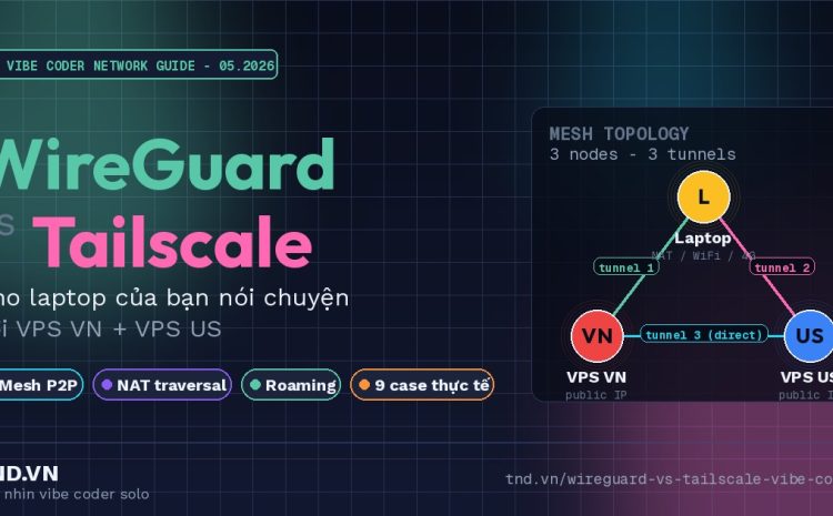 WireGuard vs Tailscale - VPN cho vibe coder solo, mesh topology 3 node