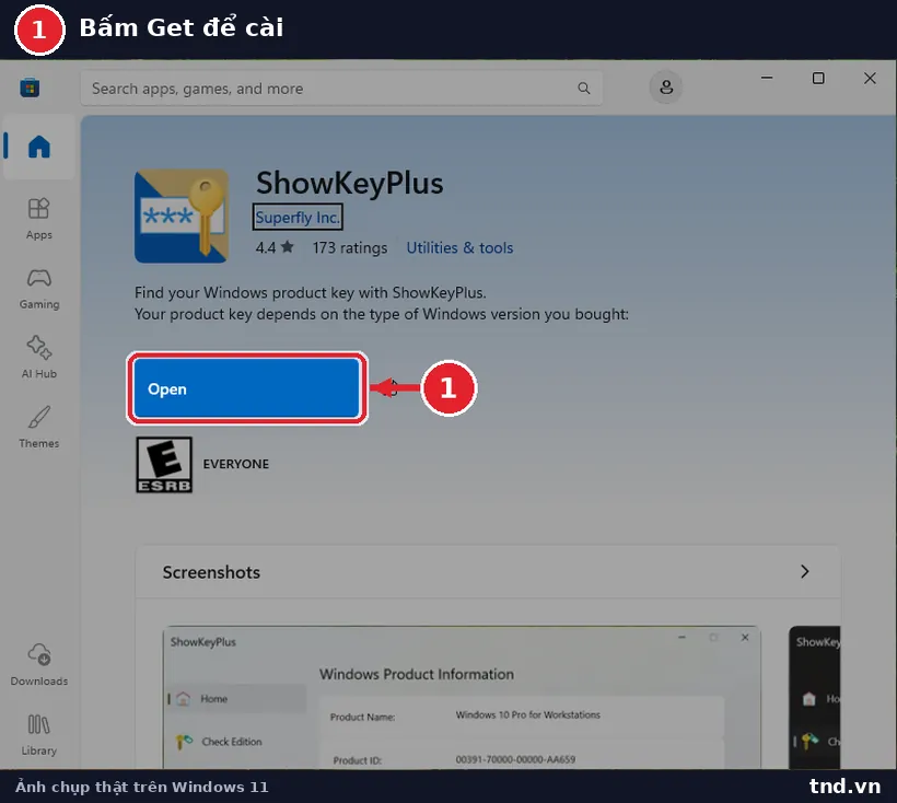 Trang ShowKeyPlus trên Microsoft Store với nút cài đặt