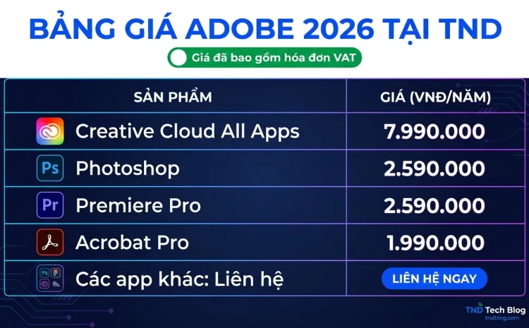 Bảng Giá Adobe Bản Quyền 2026 Tại Việt Nam (Có Hóa Đơn VAT)