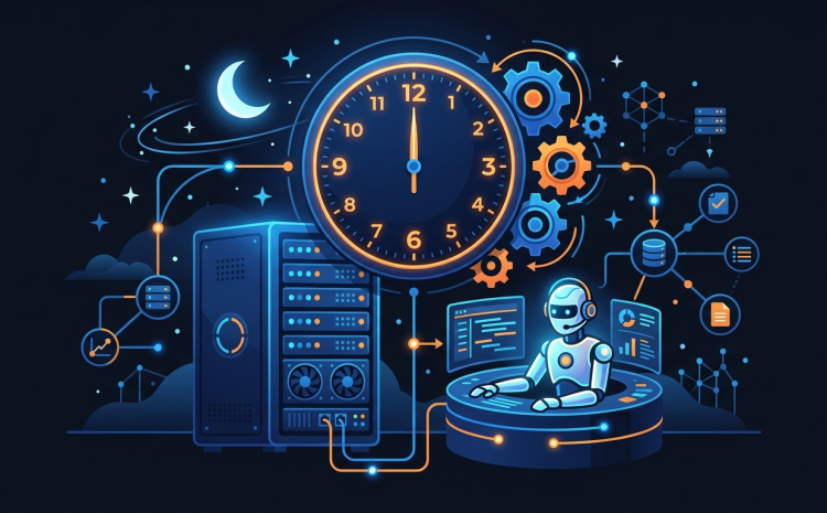 Minh hoạ Hermes Agent cron scheduled tasks chạy đêm trên VPS