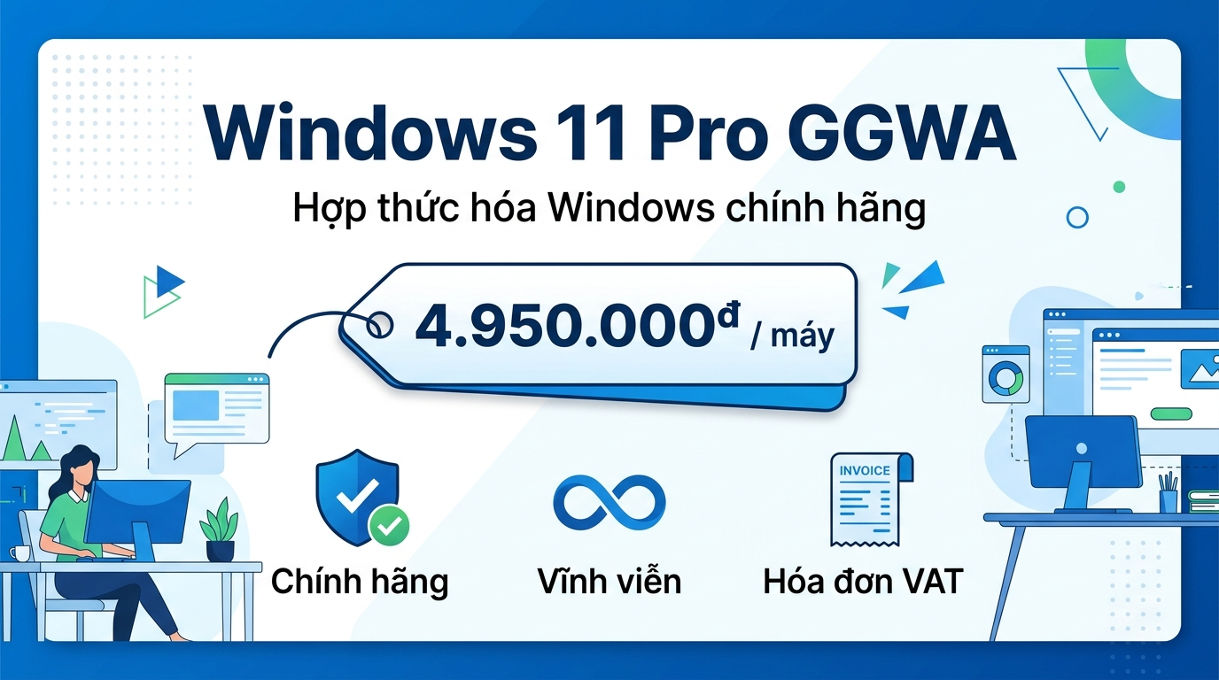Windows 11 Pro GGWA hợp thức hóa Windows chính hãng, 4.950.000đ mỗi máy, vĩnh viễn, có hóa đơn VAT