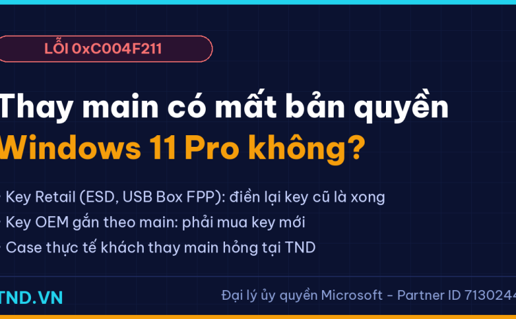 Máy tính thay main có mất bản quyền Windows 11 Pro không? Lỗi 0xC004F211