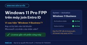 Windows 11 Pro FPP trên máy join Entra ID: Vì sao hiện Windows 11 Business? Key có bị link vào tài khoản cá nhân?