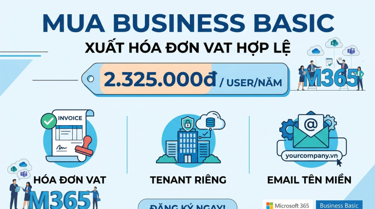 Mua Microsoft 365 Business Basic cho công ty ở đâu, xuất hóa đơn VAT