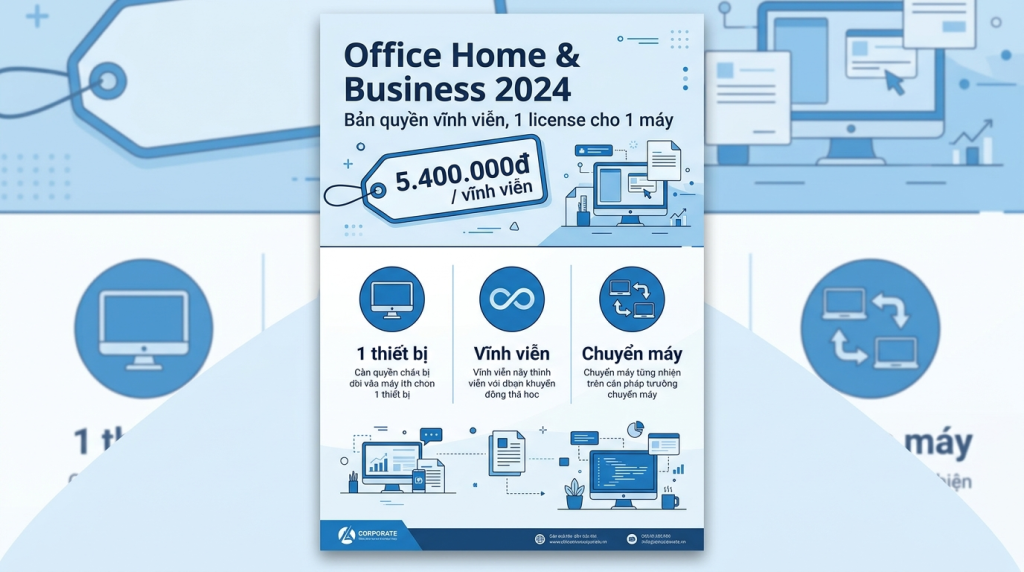 Office Home & Business 2024 cài được mấy máy, chuyển máy được không