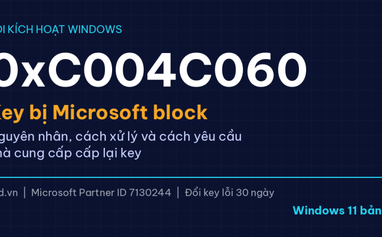 Lỗi 0xC004C060 khi kích hoạt Windows: Key bị Microsoft block và cách yêu cầu cấp lại key