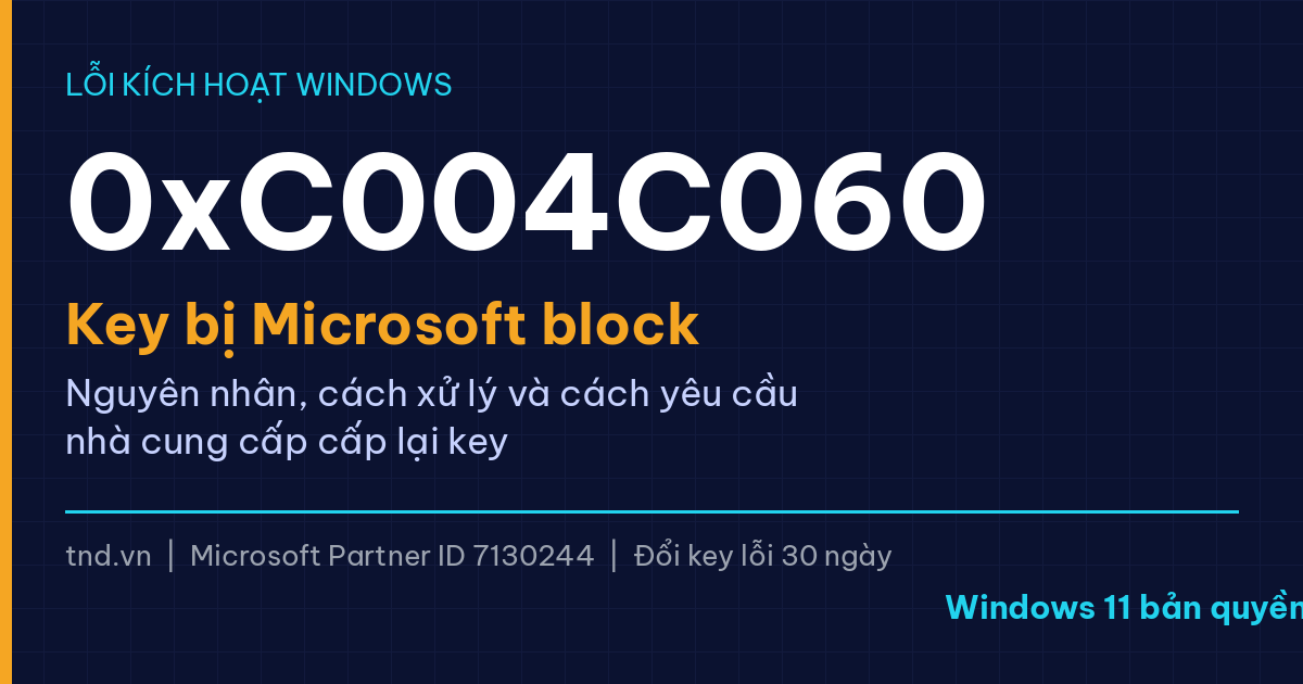 Lỗi 0xC004C060 khi kích hoạt Windows: Key bị Microsoft block và cách yêu cầu cấp lại key