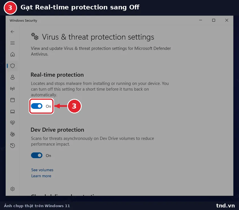 Công tắc Real-time protection trong Windows Security