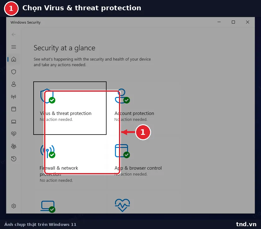 Màn hình Security at a glance của Windows Security