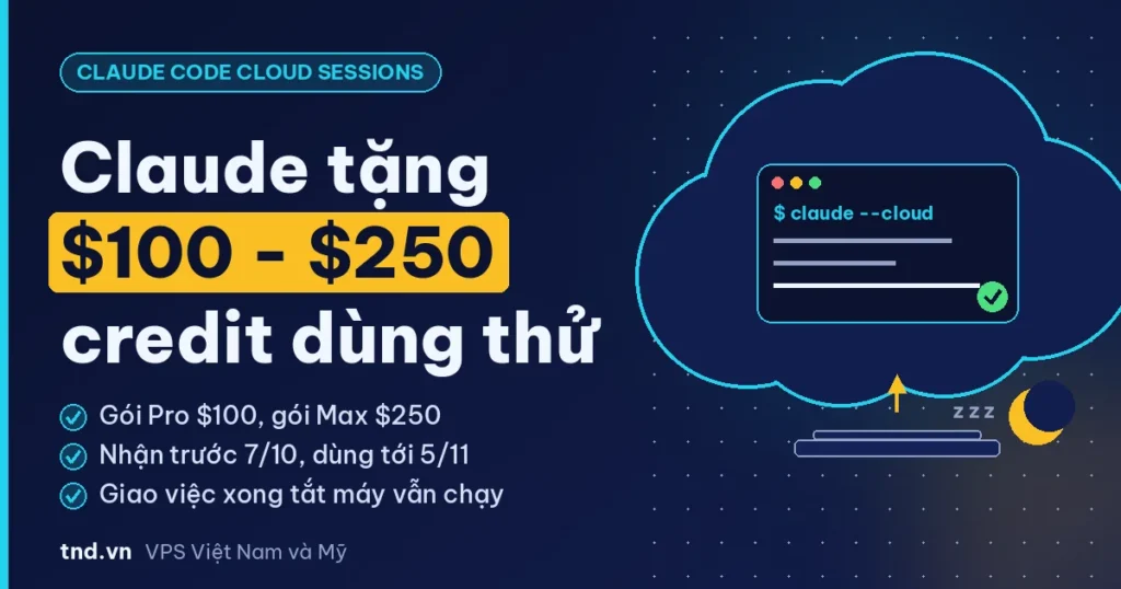 Anthropic tặng $100-$250 credit Claude Code cloud sessions cho gói Pro/Max, nhận trước 7/10