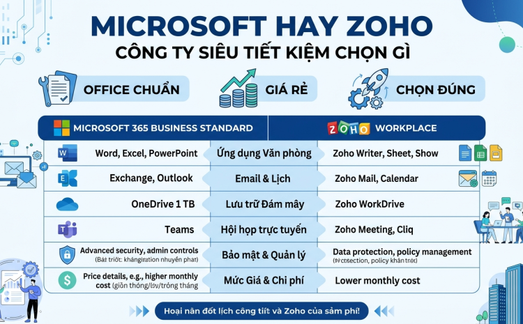 Microsoft 365 Standard hay Zoho Workplace cho công ty siêu tiết kiệm