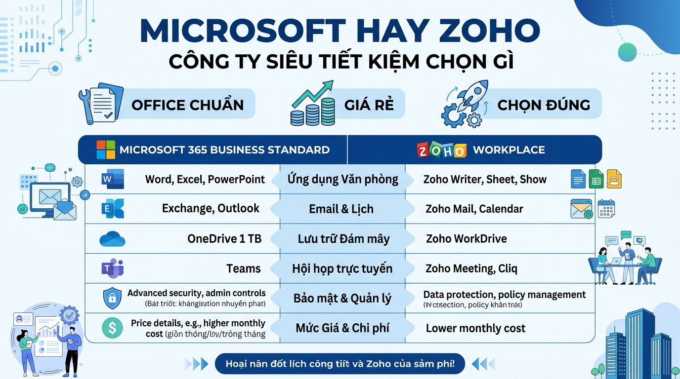 Microsoft 365 Standard hay Zoho Workplace cho công ty siêu tiết kiệm