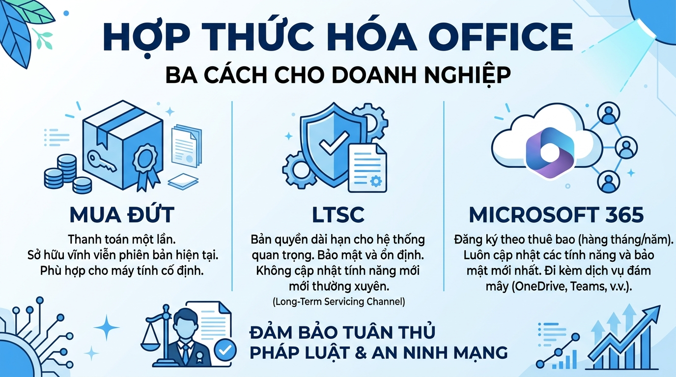 Hợp thức hóa Office lậu cho doanh nghiệp: các cách và chi phí