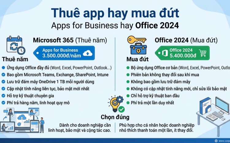 Microsoft 365 Apps for Business hay Office mua đứt: thuê app hàng năm hay mua vĩnh viễn