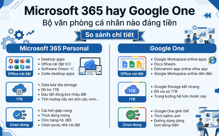 Microsoft 365 Personal hay Google One kèm Gmail: bộ văn phòng cá nhân nào đáng tiền