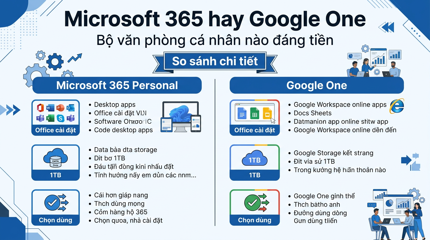 Microsoft 365 Personal hay Google One kèm Gmail: bộ văn phòng cá nhân nào đáng tiền