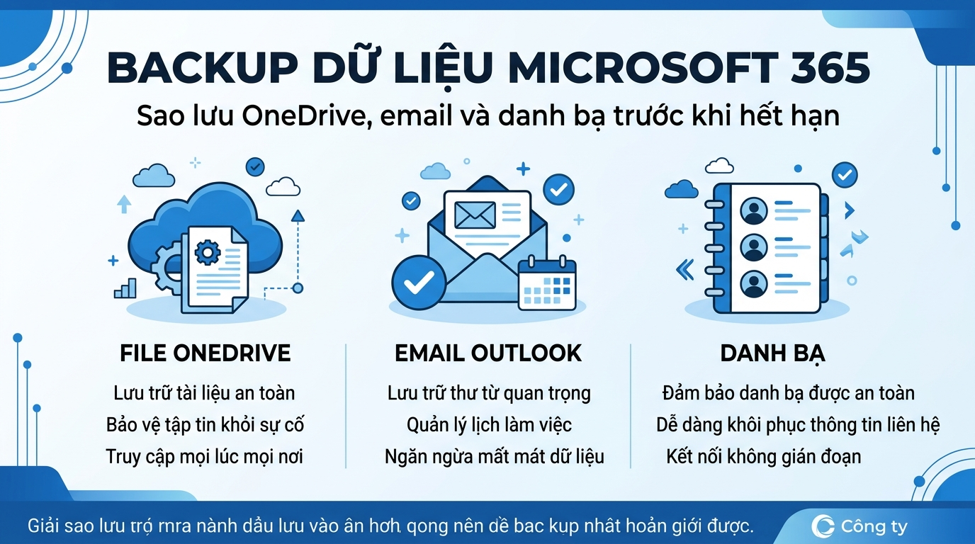 Backup dữ liệu Microsoft 365 cá nhân: email, OneDrive và danh bạ