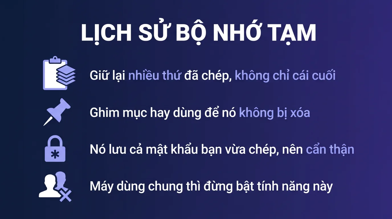 Lịch sử clipboard: dán lại thứ đã sao chép trước đó