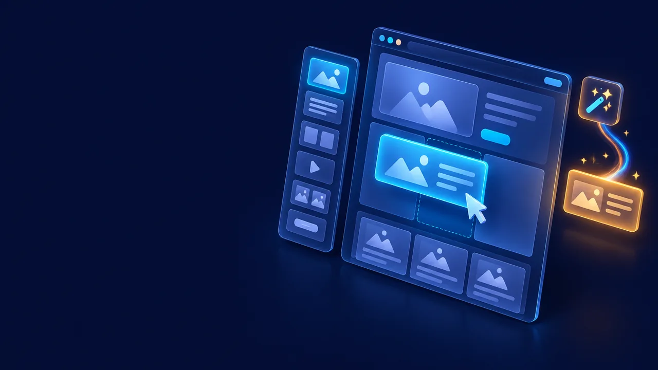 Minh họa Sitejet Builder kéo thả section vào trang và AI sinh section mới