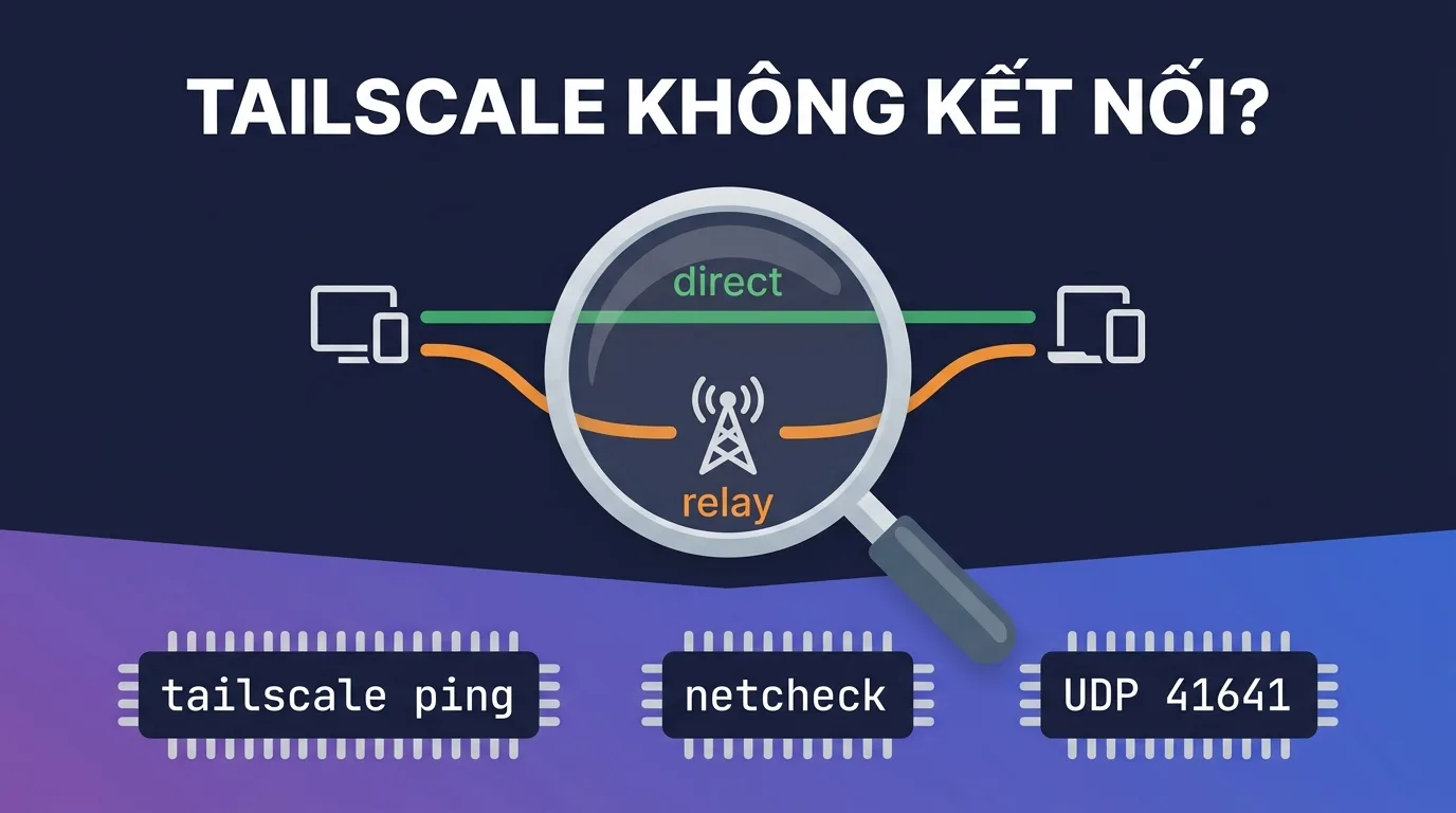Tailscale không kết nối được: chẩn đoán direct, relay, DNS