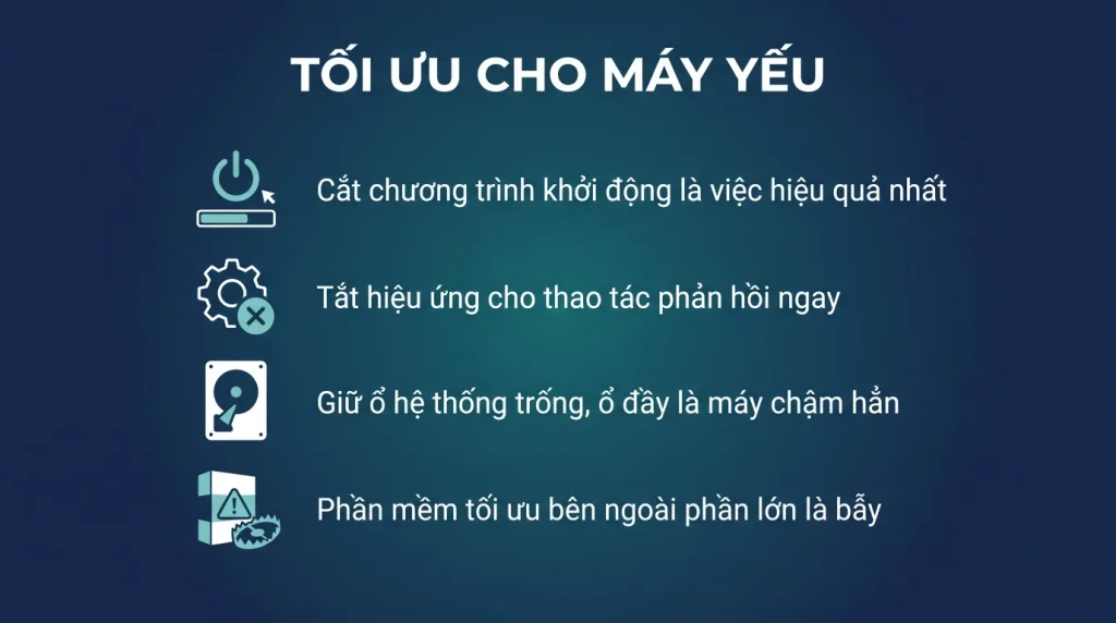 Tối ưu Windows 11 cho máy yếu mà vẫn an toàn