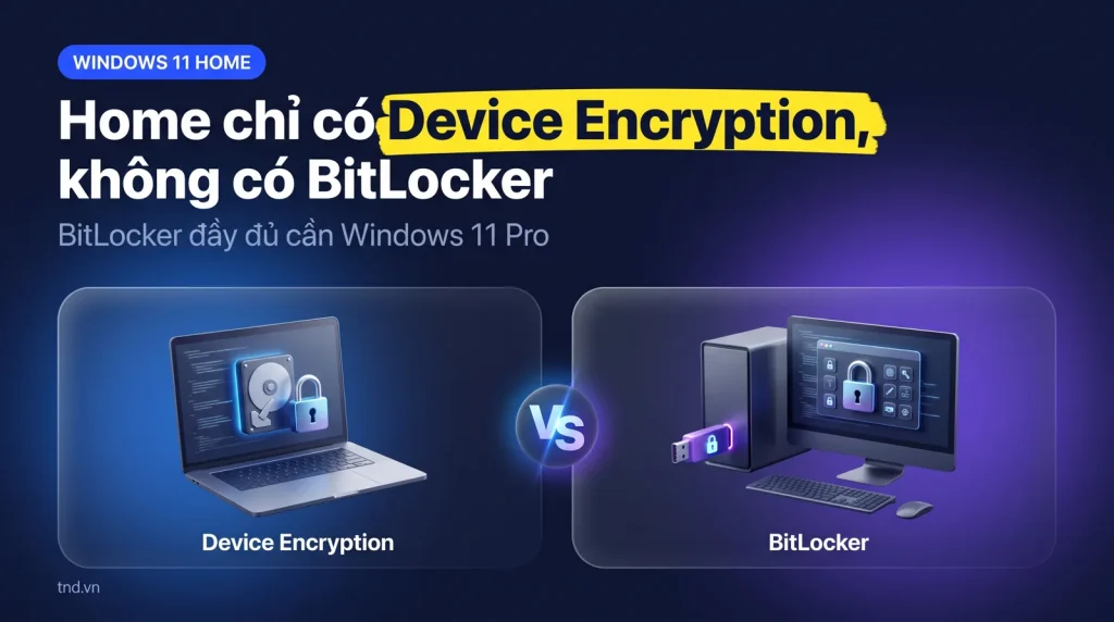 BitLocker và Device Encryption trên Home khác nhau gì