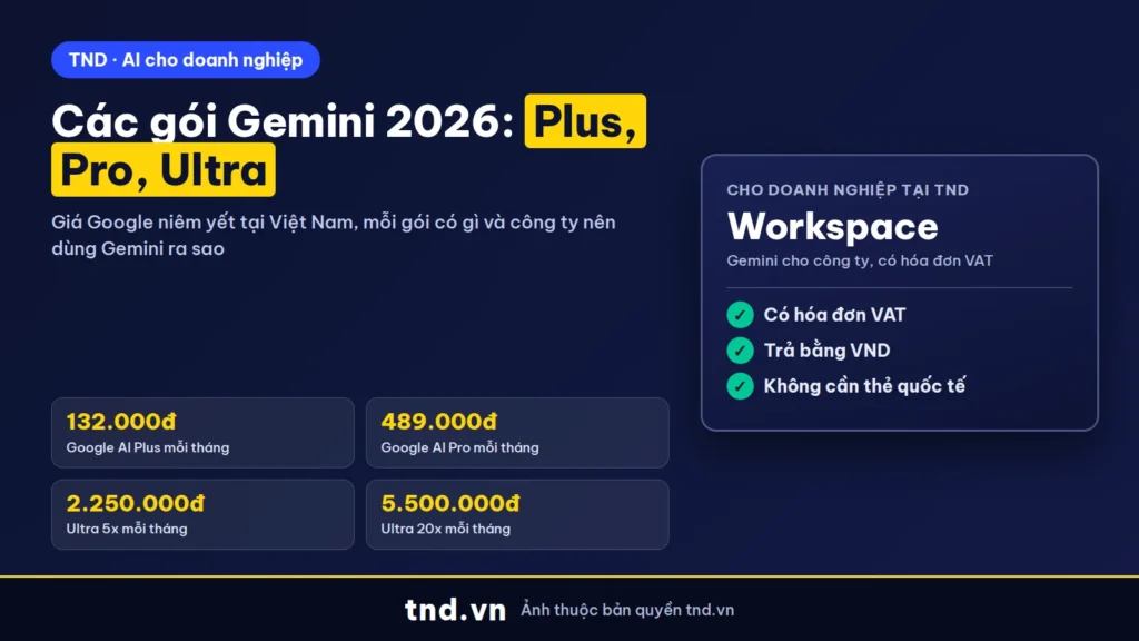 Các gói Gemini 2026: AI Plus, Pro, Ultra giá bao nhiêu, chọn gói nào