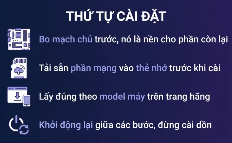 Cài driver theo đúng thứ tự sau khi cài lại Windows