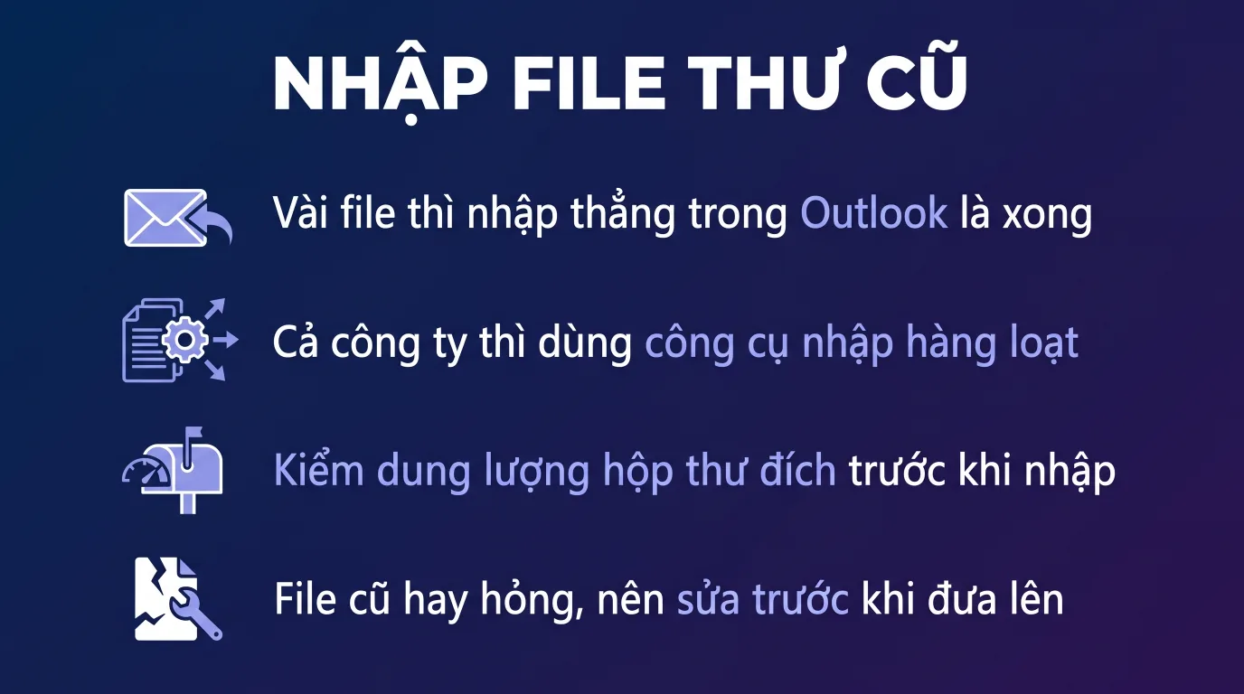 Nhập file PST cũ vào hộp thư Microsoft 365