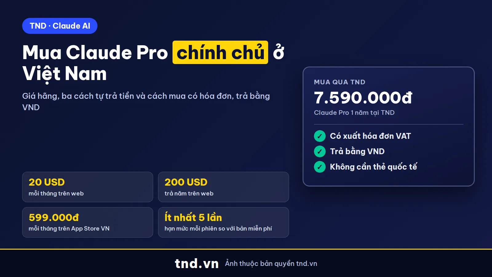 Cách mua Claude Pro chính chủ ở Việt Nam và giá 2026