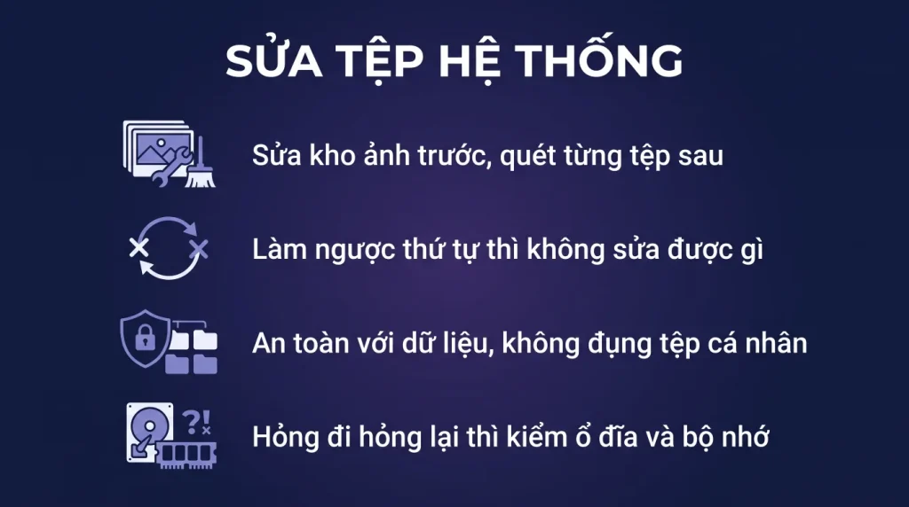 Chạy sfc và DISM để sửa file hệ thống bị hỏng