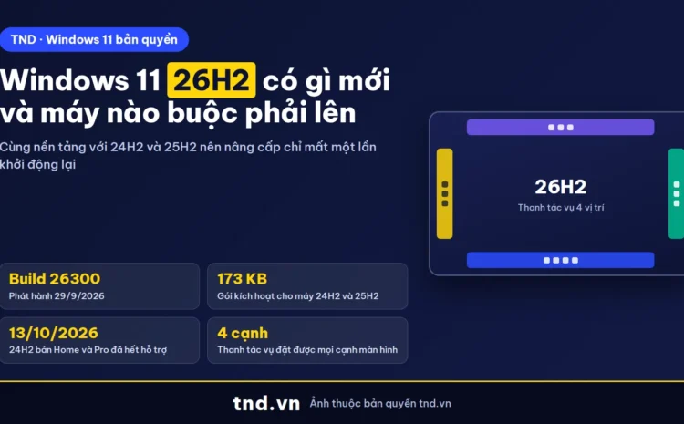 Windows 11 26H2: build 26300, gói kích hoạt 173 KB, thanh tác vụ đặt được 4 cạnh màn hình