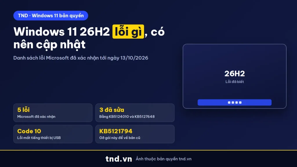 Windows 11 26H2 lỗi gì: danh sách Microsoft xác nhận, có nên cập nhật